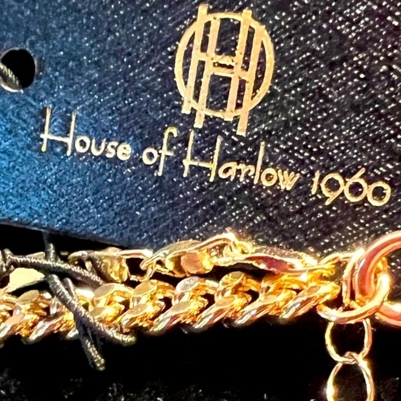 NWT House of Harlow 1960 - Adjustable Gold Necklace Chains w/Glass Rhinestones - Picture 2 of 5